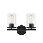 Matte Black Vanity Light with Clear Seeded Shades