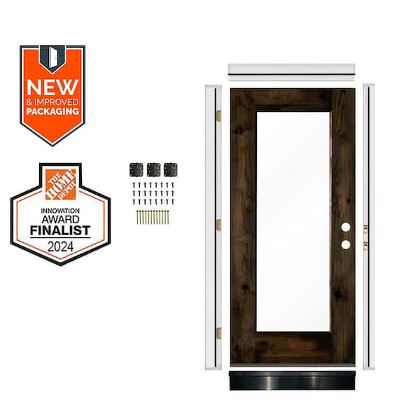 32in.x80in. LH Full-Lite Clear Glass Black Stain KnottyAlder Wood AssemblyRequired Front Door Kit w/QuickAssembleJamb