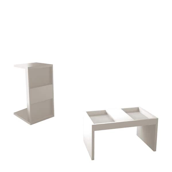 Luxor Paterson 2-Piece 27 in. White Medium Rectangle Wood Coffee Table Set with Magazine Shelf