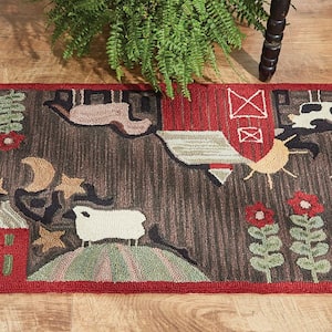 Red and Black Farm Life Hooked 2 ft. x 6 ft. Area Rug