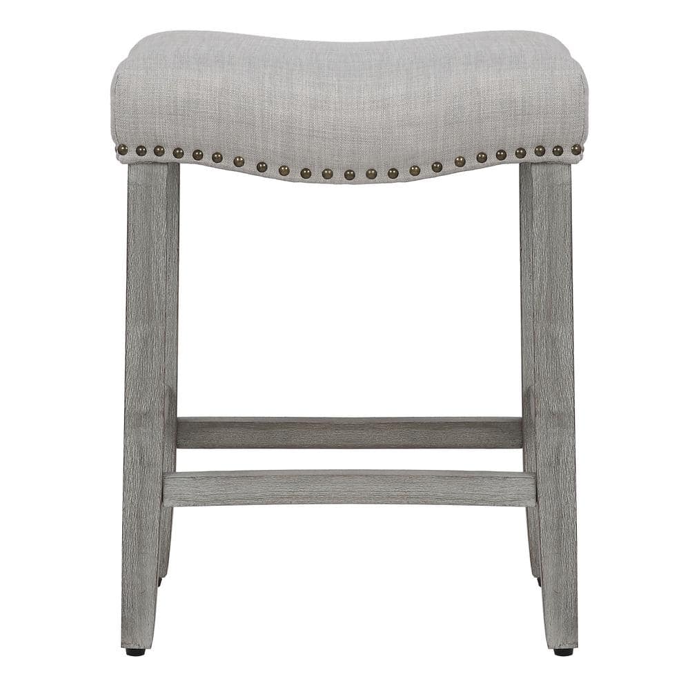 Antique Gray 24" Backless Saddle Counter Stool with Gray Linen Seat
