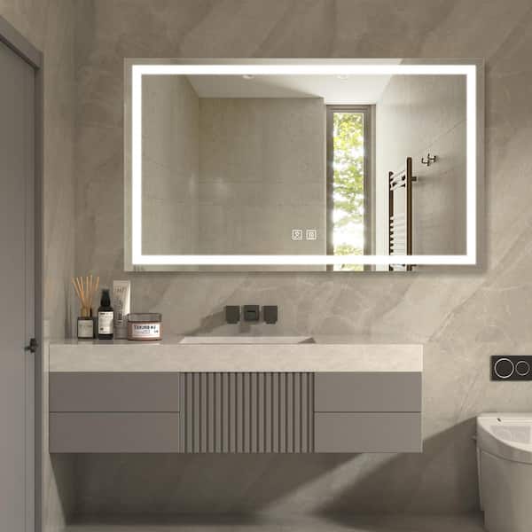 HOMLUX 60 in. W x 36 in. H Rectangular Frameless LED Light with 3 Color and Anti-Fog Wall Mounted Bathroom Vanity Mirror