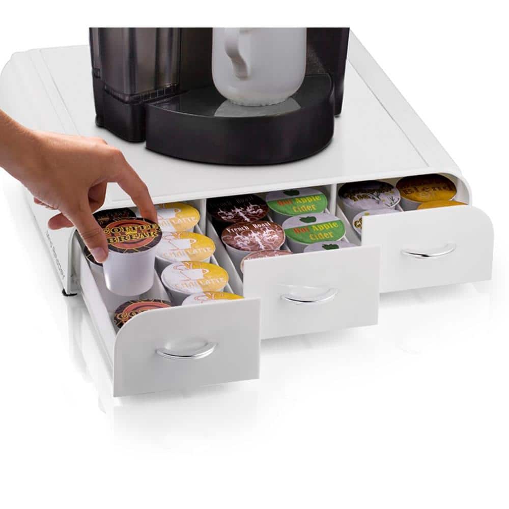 White and Chrome Coffee Pod Drawer Organizer for 42 Capsules