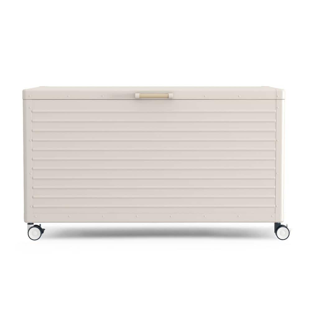 Latte Metal 134 Gallon Outdoor Deck Box with Wheels