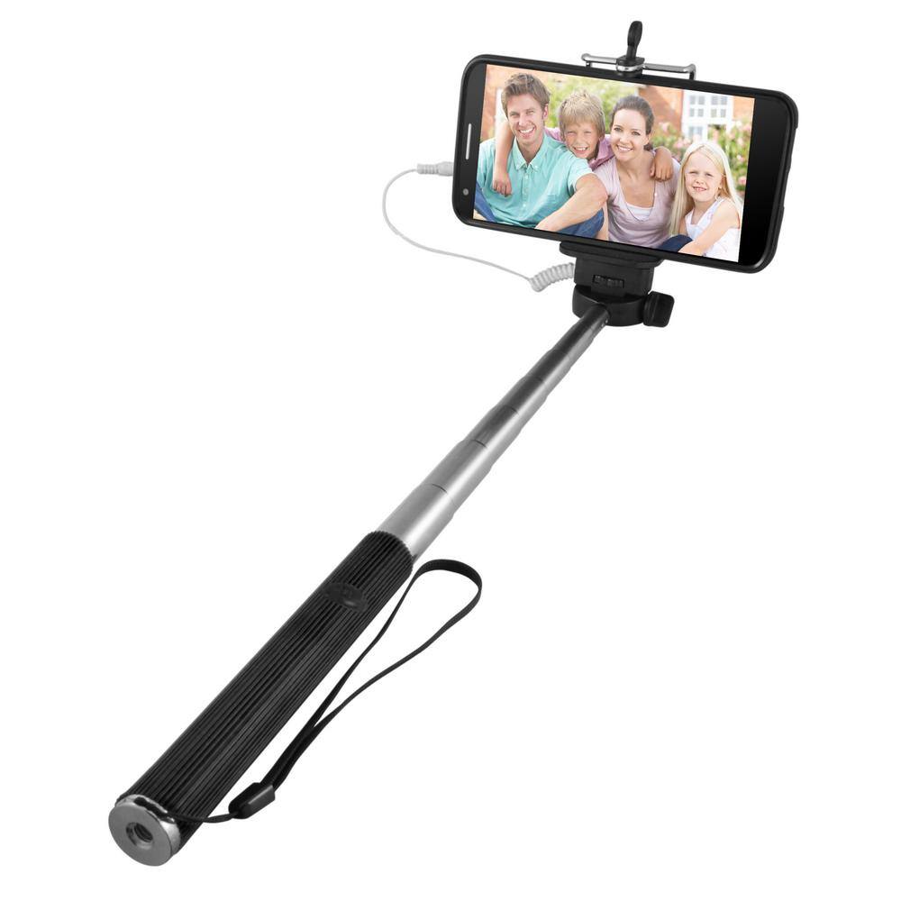 BLACK color Selfie Photo Stick Plug-and-play Built-in shutter Button Wired 