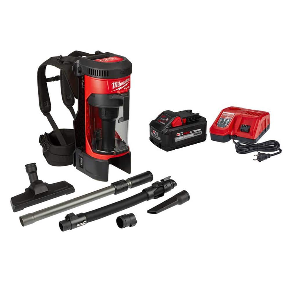 Milwaukee M18 FUEL 18-Volt Lithium-Ion Brushless 1 Gal. Cordless 3-in-1 Backpack Vacuum with 8.0 Ah Battery and Rapid Charger, Reds / Pinks