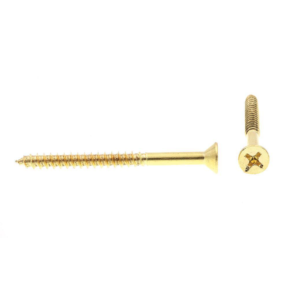 #14 x 3 in. Solid Brass Phillips Drive Flat Head Wood Screws (25-Pack)