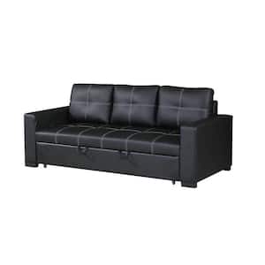 Black Track arms Faux Leather Upholstery Contemporary style Convertible Sofa