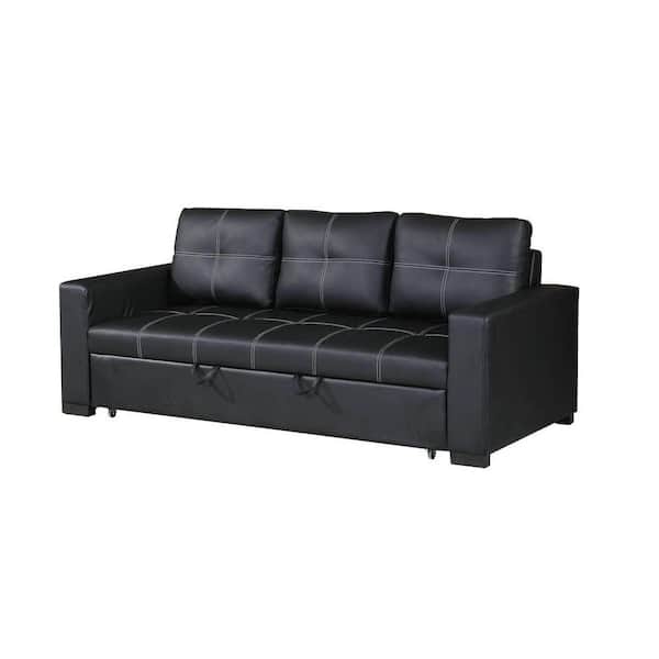 Benjara Black Track arms Faux Leather Upholstery Contemporary style Convertible Sofa