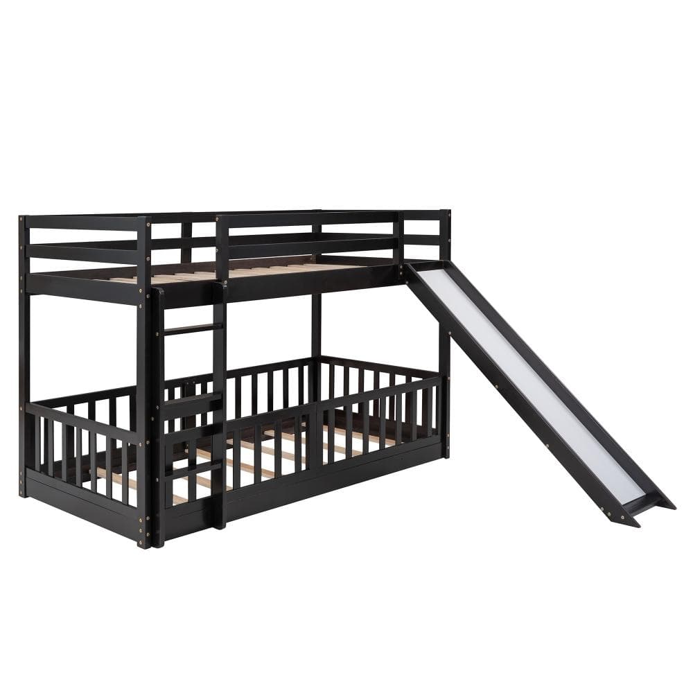 Espresso Twin Over Twin Bunk Bed with Slide and Ladder, Solid Pine Wood Frame, Convertible Slide Left or Right, No Box price history on PriceWatchPro