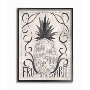 16 in. x 20 in. "Grey and White Rustic Pineapple Fruit of the Spirit Typography Black Framed Wall Art" by Cindy Shamp