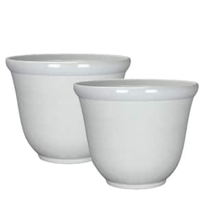 Vigoro Brighton Small White Resin Planter with Saucer (8 in. W x