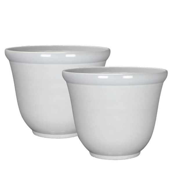 Felicia Large Cream Resin Round Planter Lightweight with Drainage Holes (16 in. L x 16 in. W x 16 in. H) (2-Pack)
