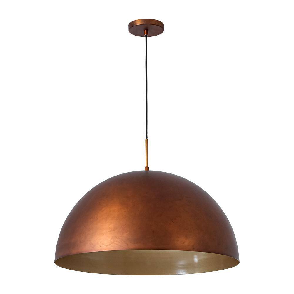 Pover 1-Light 23.6 in. W Vintage Antique Brown Oversized Dome Pendant Light with Gold Interior for Kitchen Island price history on PriceWatchPro