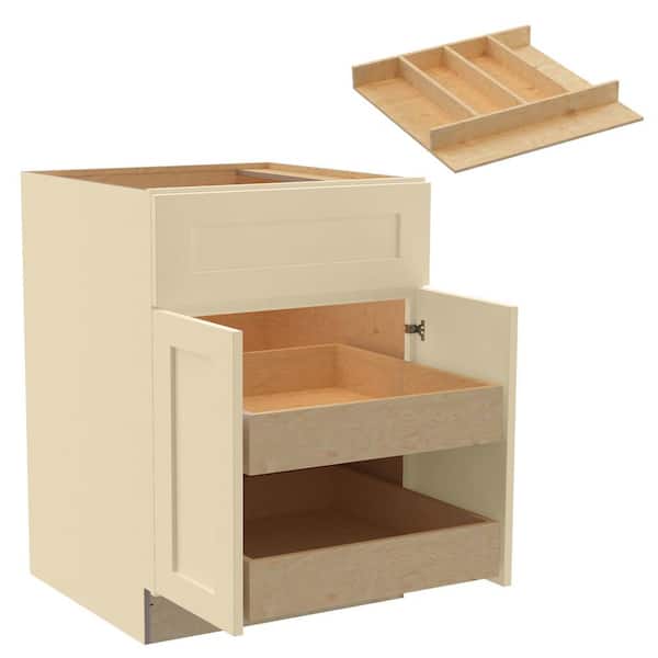 Home Decorators Collection Newport 24 in. W x 24 in. D x 34.5 in. H Assembled Plywood Base Kitchen Cabinet in Blended Cream with 2ROT Utility