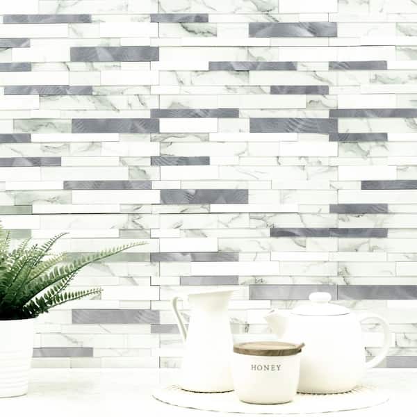 Denali Frost 12 in. x 0.16 in. x 12 in. Textured Glass Interlocking Mosaic Peel and Stick Tile (1 sq. ft./Each)