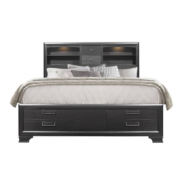 HomeRoots Charlie Grey Full Panel Bed with 6-Drawers
