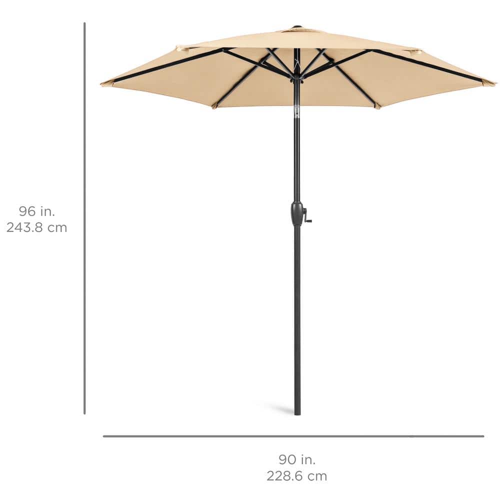 7.5ft Sand Hexagon Outdoor Umbrella with Black Steel Pole