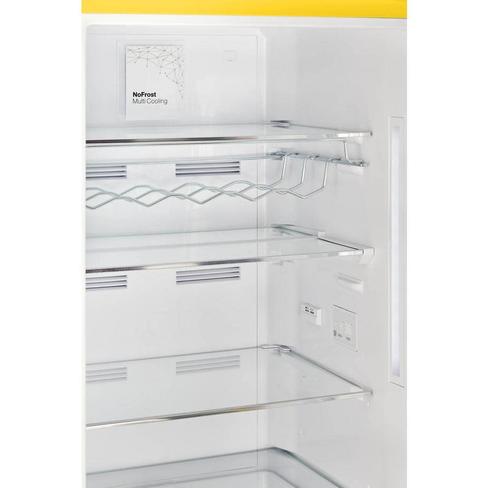 Canary Yellow Retro Bottom Freezer Refrigerator with Chrome Handles