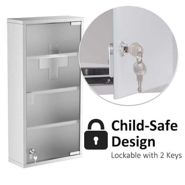 HOMCOM 11.75 in. W x 23.5 in. H Medium Rectangular Silver Stainless Steel Surface Mount Medicine Cabinet Without Mirror