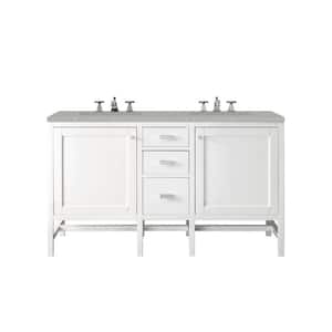 Addison 60 in. W x 23.5 in. D x 35.5 in. H Bathroom Vanity in Glossy White with Eternal Serena Quartz Top