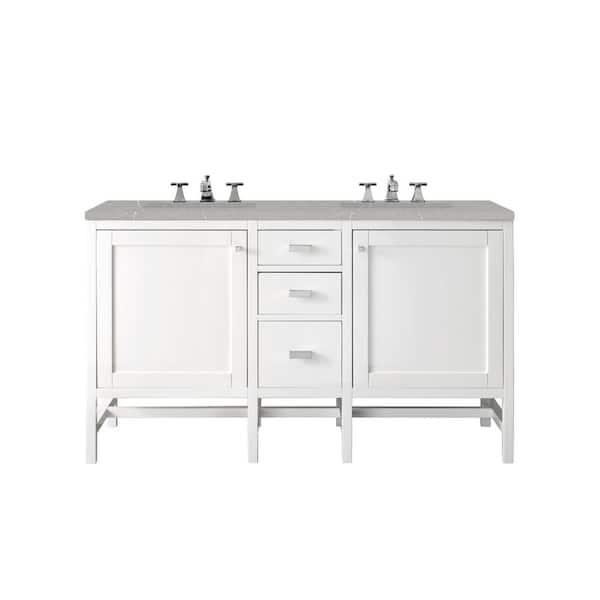 James Martin Vanities Addison 60 in. W x 23.5 in. D x 35.5 in. H Bathroom Vanity in Glossy White with Eternal Serena Quartz Top