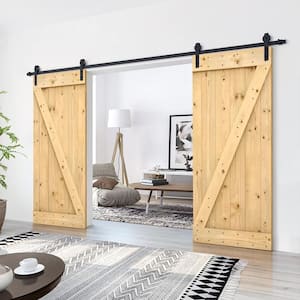 60 in. x 84 in. Knotty Pine Double Barn Door with Hardware Kit