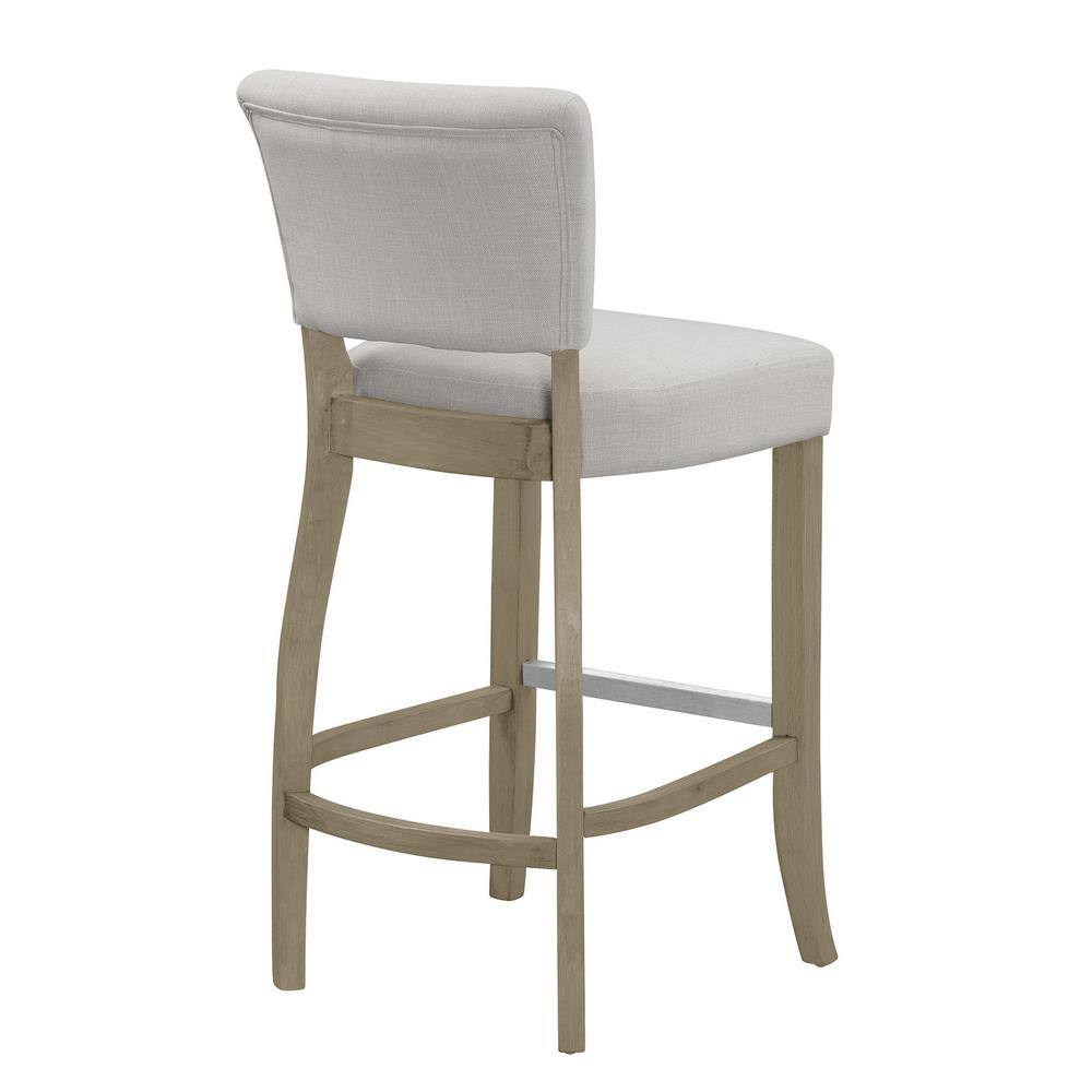 Classic Beige Upholstered Bar Stool with Antique Wood Legs
