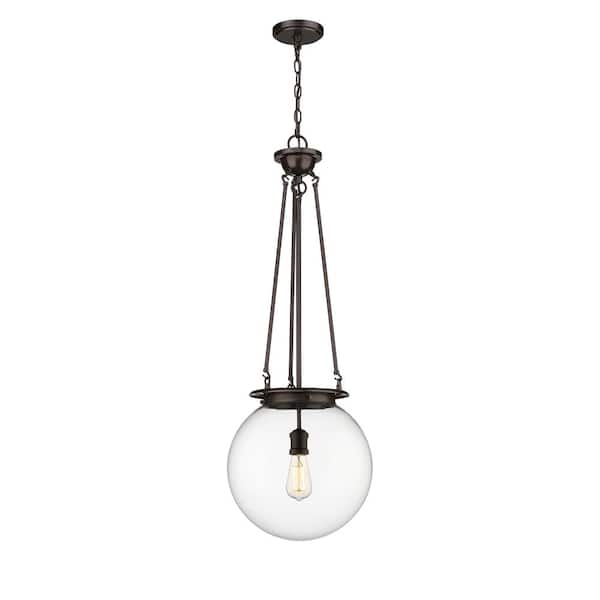 Beacon 100-Watt 1-Light Oiled Brass Shaded Mini Pendant Light with Clear Glass Shade