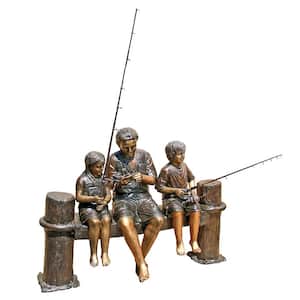 44 in. H Fishing Family Cast Bronze Garden Statue