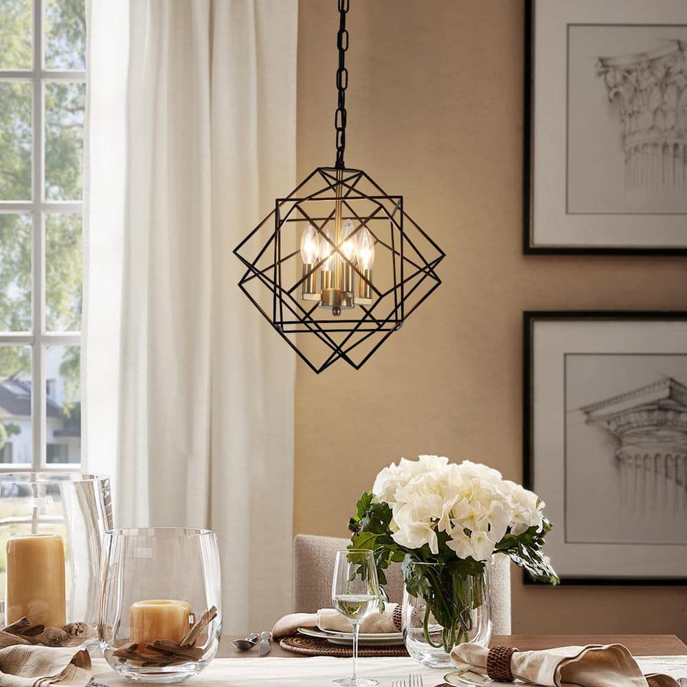 PAKOKULA Industrial 4-Light Black and Gold Modern Irregular