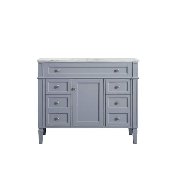 Unbranded Timeless Home 42 in. W Single Bath Vanity in Grey with Marble Vanity Top in Carrara with White Basin