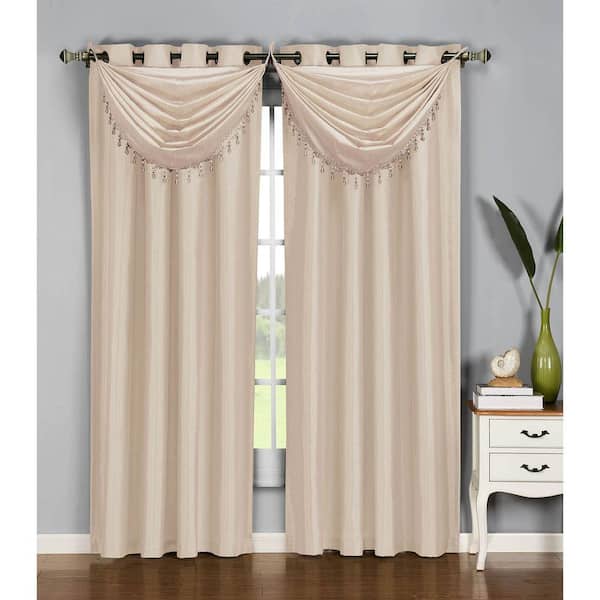 Window Elements 36 in. W x 37 in. L Jane Faux Silk Grommet Waterfall Window Valance in Taupe