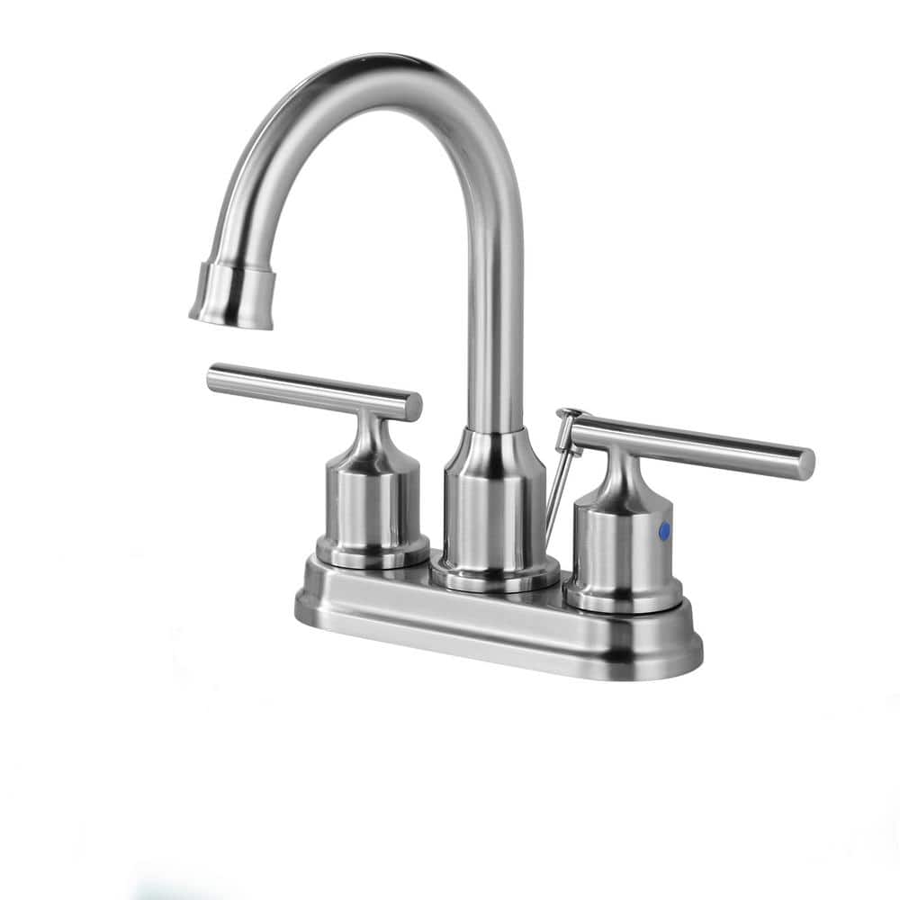 ALEASHA 4 in. Centerset Double Handle High Arc Bathroom Faucet in Brushed Nickel AL2C11 The