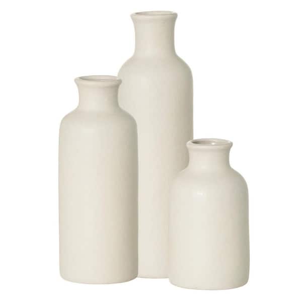 Unbranded White Matte Ceramic Vase Set, 3 x 3 x 10 in. Modern Farmhouse Decor