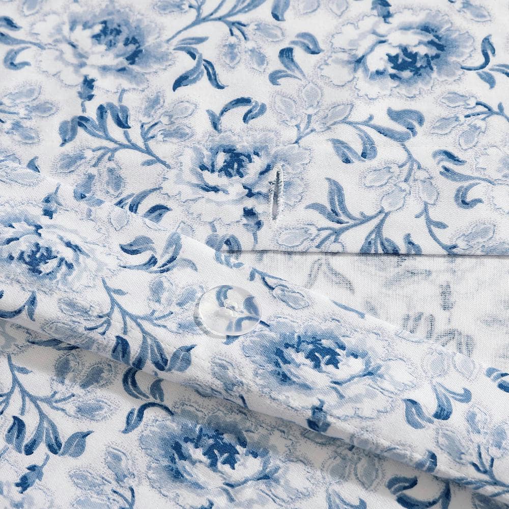 Lorelei Blue Floral Cotton Sateen Full/Queen Duvet Cover Set