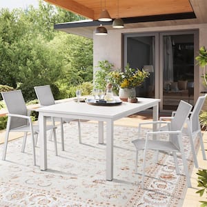 White 5-Piece Metal Outdoor Dining Set with Adjustable Folding Table