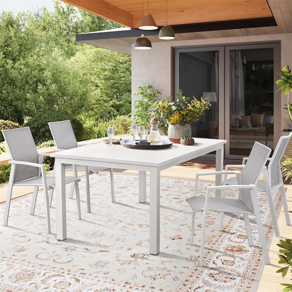 Cesicia White 5-Piece Metal Outdoor Dining Set with Adjustable Folding Table