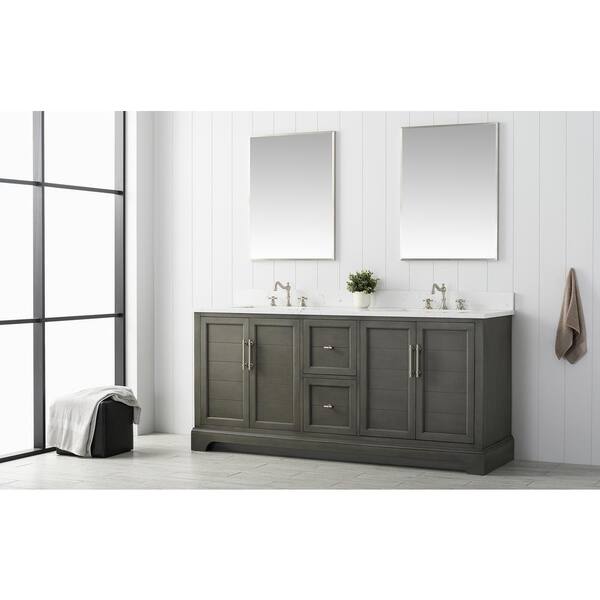 Vanity Art Chambery 72 in. W x 22 in. D x 34.5 in. H Bathroom Vanity in Silver Grey with Engineered Marble Top