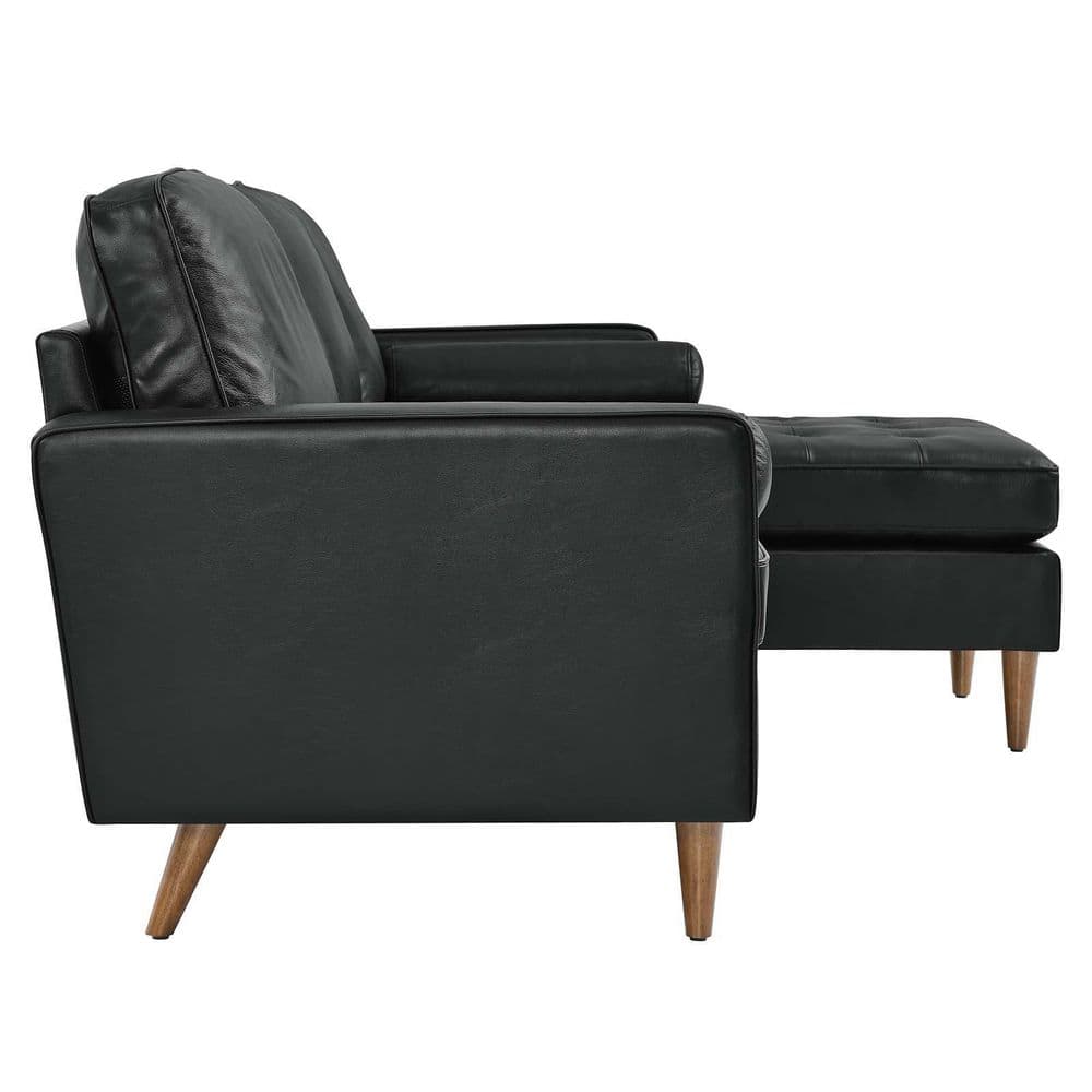 Valour 78" Black Genuine Leather Tufted Sectional Sofa with Ottoman