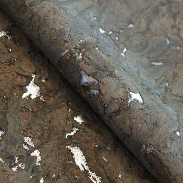 Tempaper Espresso Brown on Silver Authentic Cork Grasscloth Unpasted Textured Wallpaper Sample, 4.5 in. x 4.5 in.