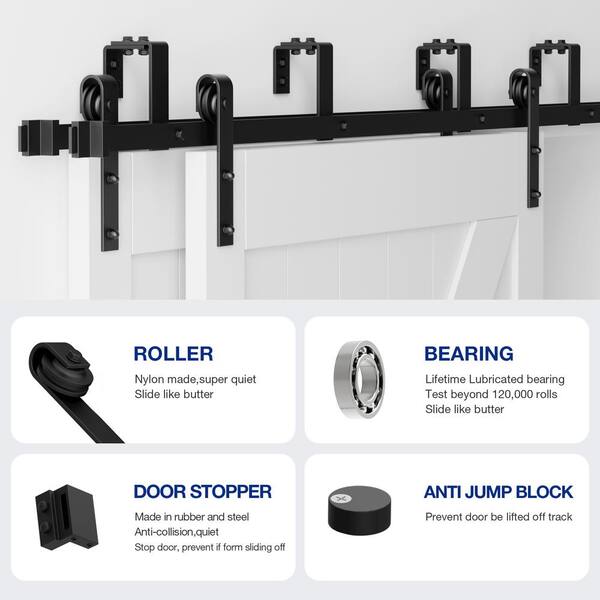 7.5 ft./90 in. Powder Coated Black Heavy-Duty Bypass Double Door Sliding Barn Door Hardware Classic Design Roller 7.5 ft./90 in. Powder Coated Black Heavy-Duty Bypass Double Door Sliding Barn Door Hardware Classic Design Roller