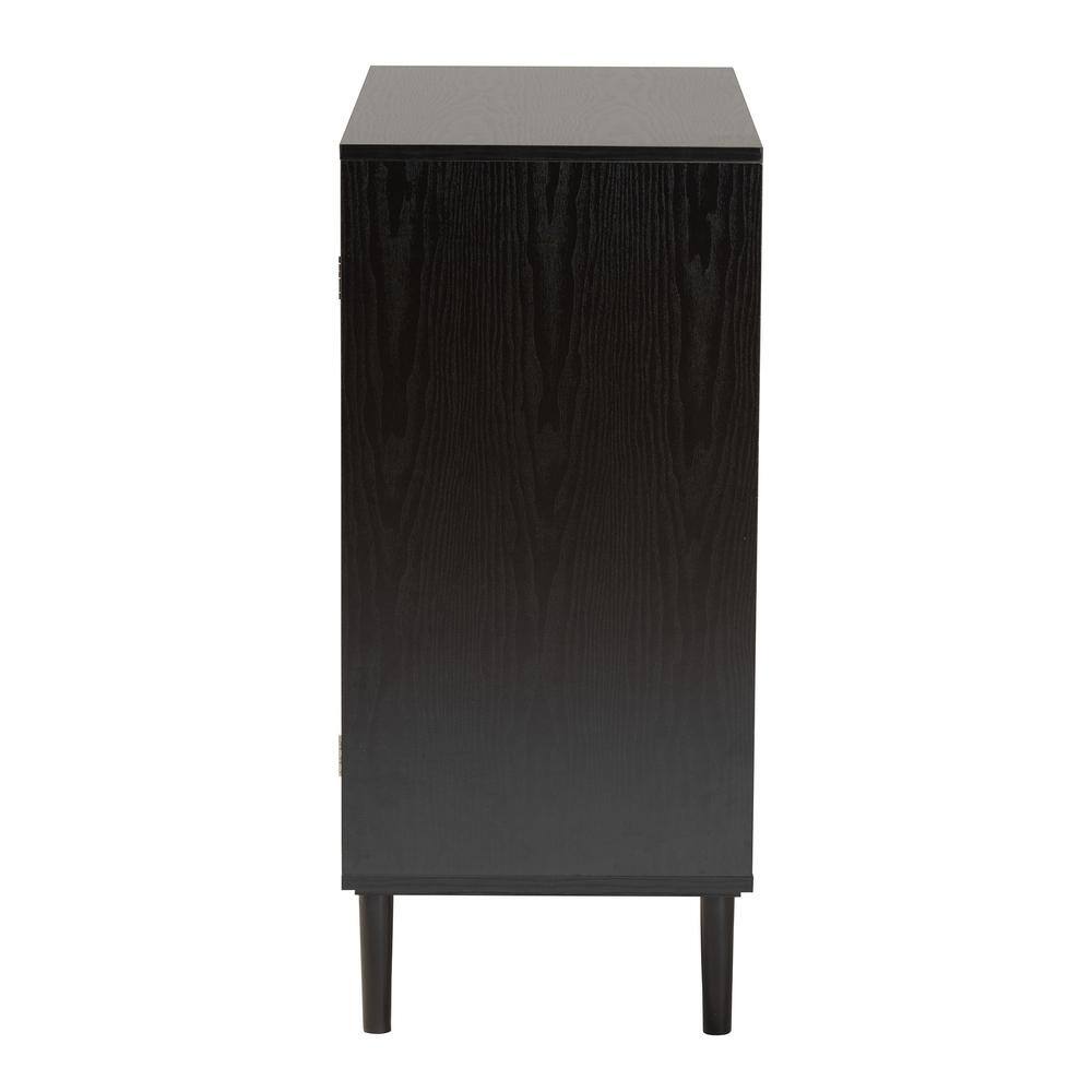 Espresso Brown Solid Wood & Rattan Freestanding Office Cabinet