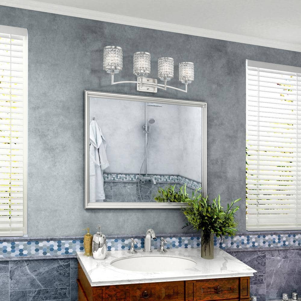 Elegant Grammercy 4-Light Brushed Nickel Vanity with Crystal Shades