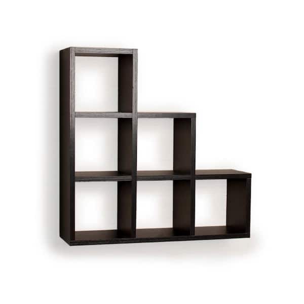 DANYA B Contempo 19 in. W x 19 in. H Black MDF Stepped Six Cubby Decorative Wall Shelf