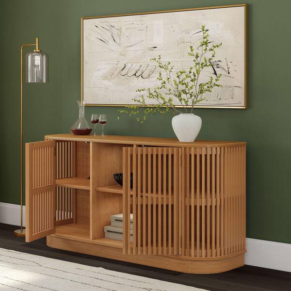 PLANK+BEAM Contour Pecan Wood 59 in. Sideboard Buffet with 2