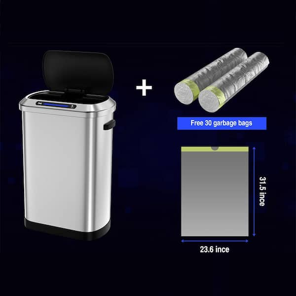 Unbranded - 13 Gal. Black Silver Touchless Automatic Metal Trash Can with Full Intelligent Sensor, Hands-Free and Quiet Operation