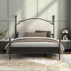 Bally Metal Frame Queen Platform Bed With Beige Boucle Fabric