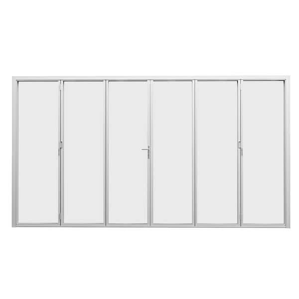 192 in. x 80 in. Left Center Opening/Outswing Double Tempered Glass White Aluminum Folding Patio Door