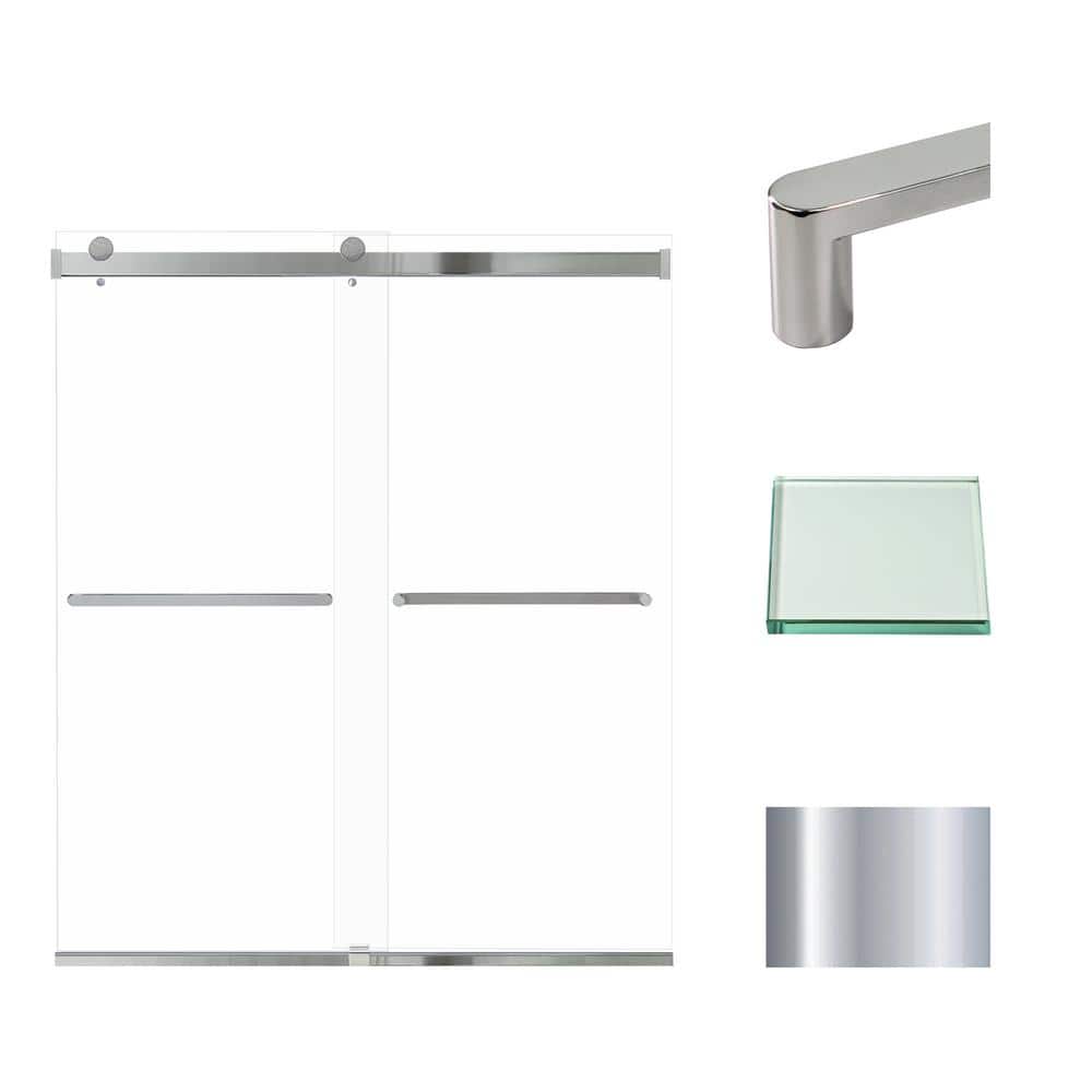Brianna 60" Polished Chrome Frameless Sliding Shower Door with Clear Glass
